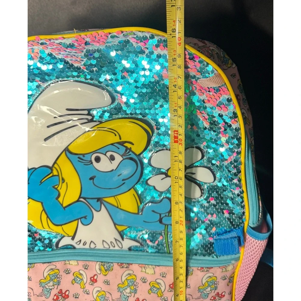 The Smurfs Smurfette Sequin Backpack and Pencil Pouch Set Pink Blue Kids School